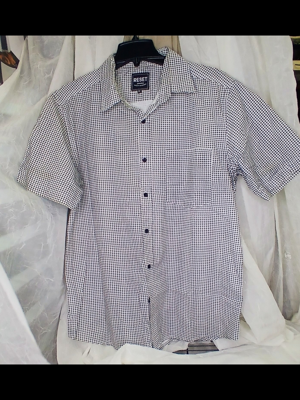 Men's Black & White Houndstooth Short Sleeve Shirt - Picture 6 of 7